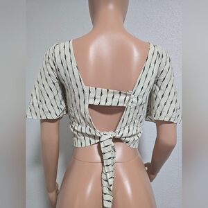 Garage Cream and Black Striped Tie-Back Blouse